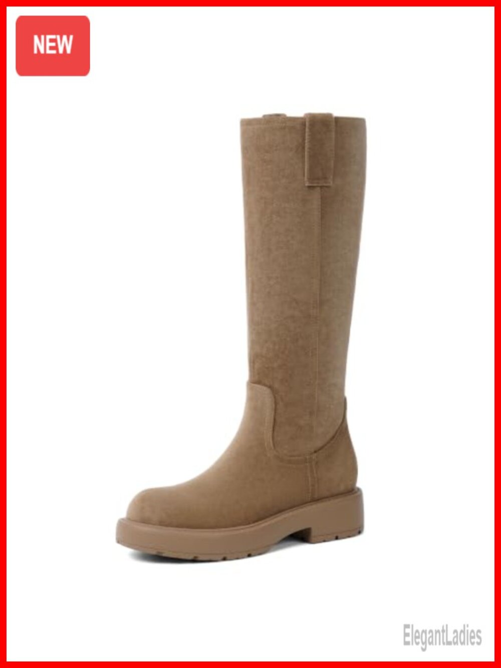 Faux Suede Knee High Boots Round Toe Low Heel Riding Tall Boots